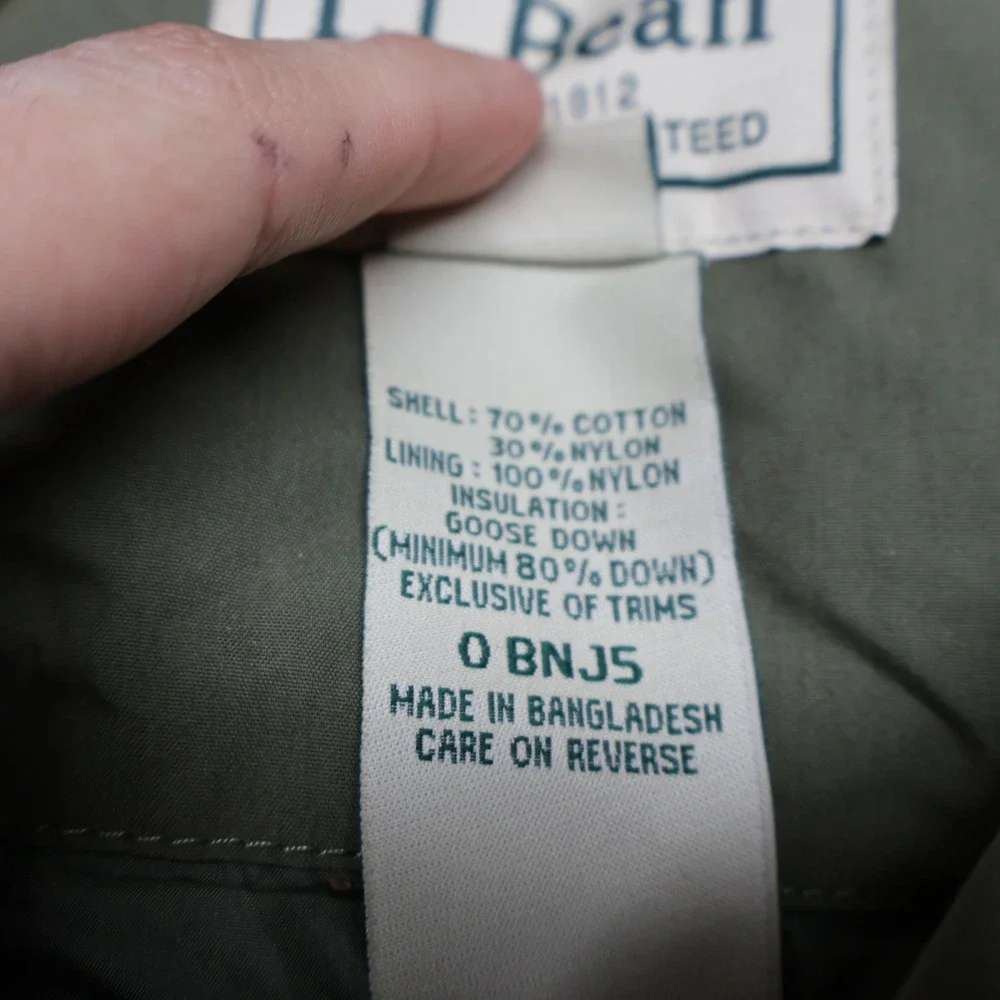 LL Bean Down Jacket Men Large Tall‎ Green Insulated Full zip Heavy Chore Coat